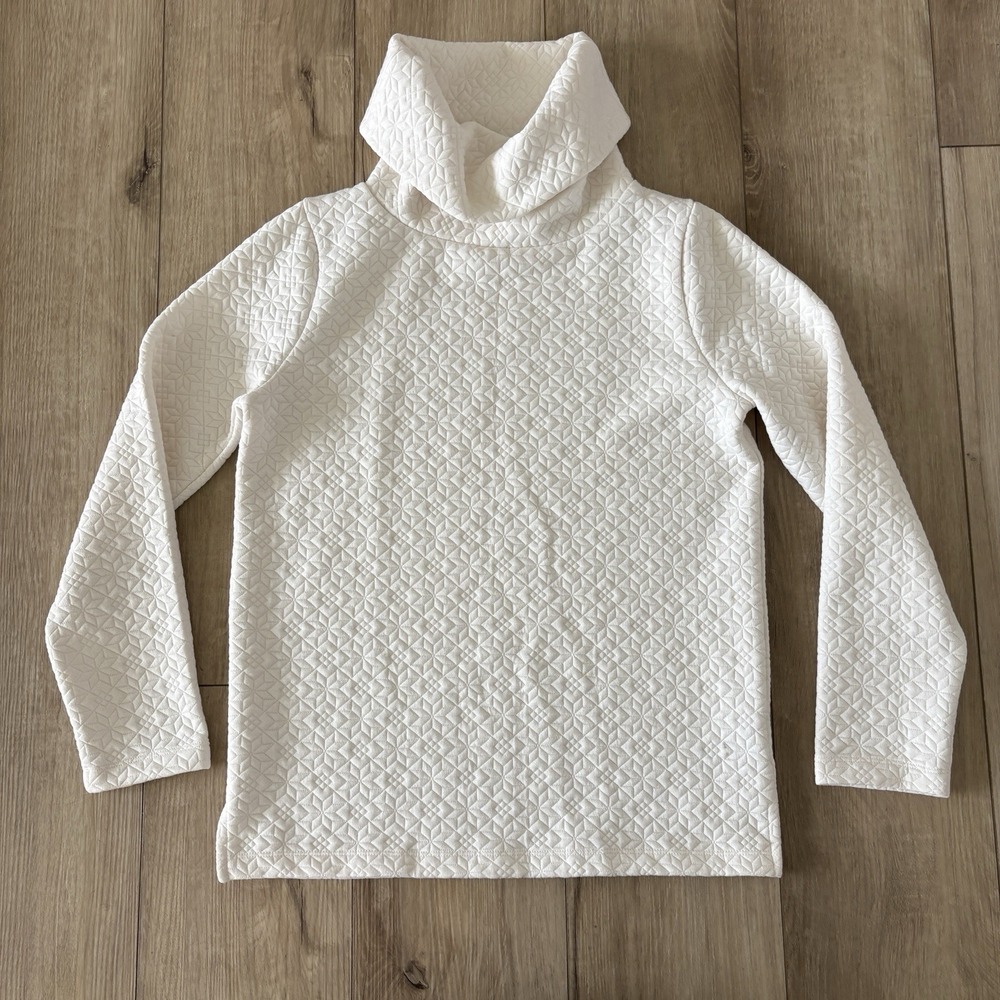 J.Crew White Ivory Quilted Star‎ Funnel Neck Pullover Sweatshirt CE218 HO24 XS